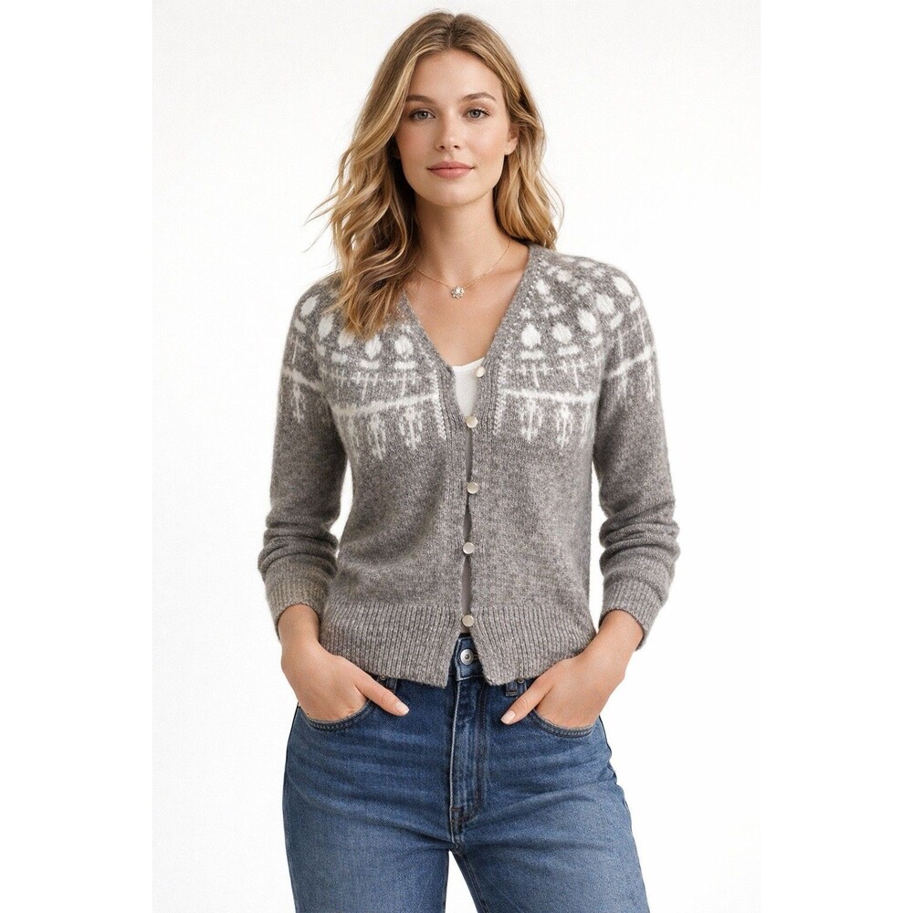 Fair Isle V-neck cardigan sweater grandma core XS